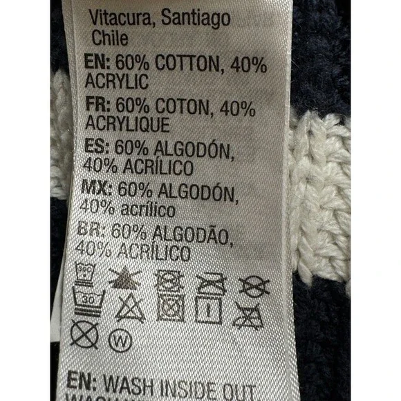 Roxy Cardigan Sweater Women's Navy Blue White Striped Classic M Long Line Cotton - Picture 8 of 9